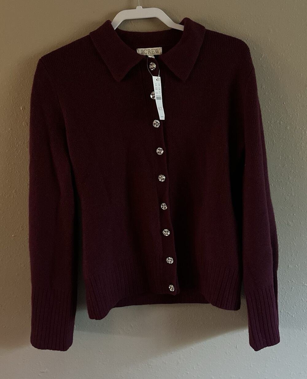 J.Crew NWT 100% Lamb's Wool Jeweled Button Cardigan S Classic Quiet Luxury